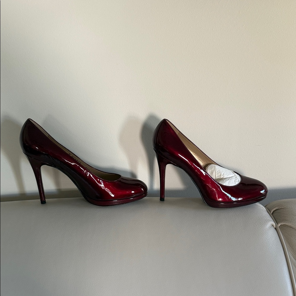 Stuart Weitzman Shiny Burgundy Red Patent High Heel Pumps